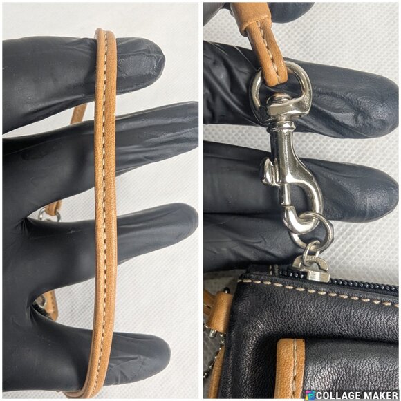 Coach Leather Wristlet Clutch Pouch Black Tan Buckle Accent "4 x 7.5" - Picture 10 of 14